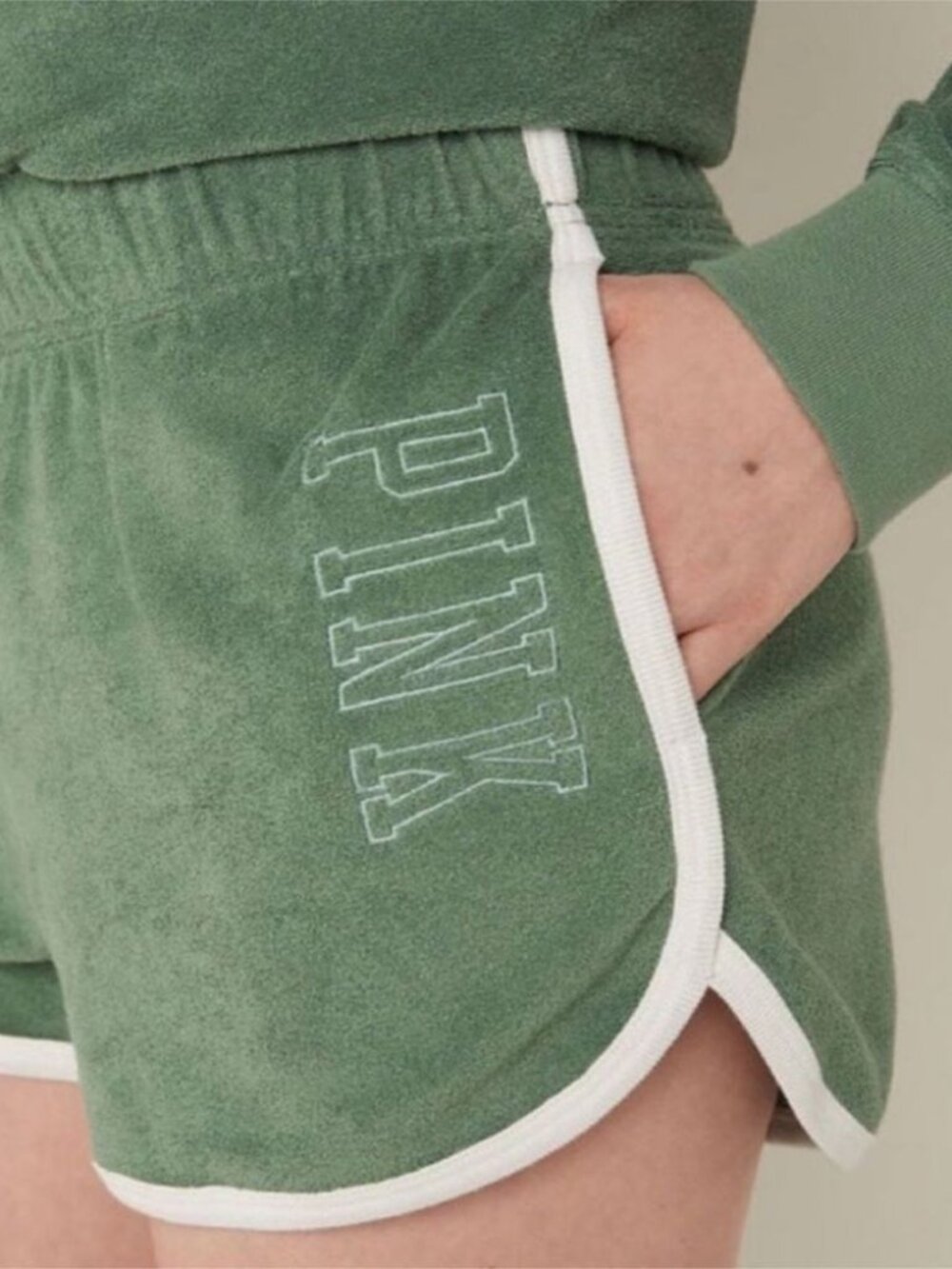 Victoria’s Secret Pink Varsity High Waist Terrycloth Beach Shorts GREEN